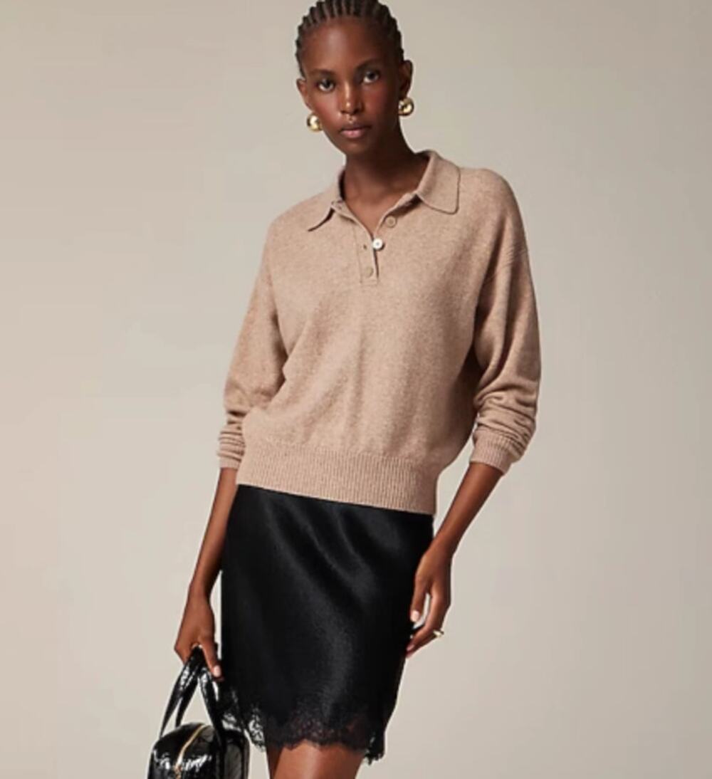 J. Crew Long Sleeve Sweater Polo Wool Alpaca Blend Chunky Knit in Supersoft Yarn